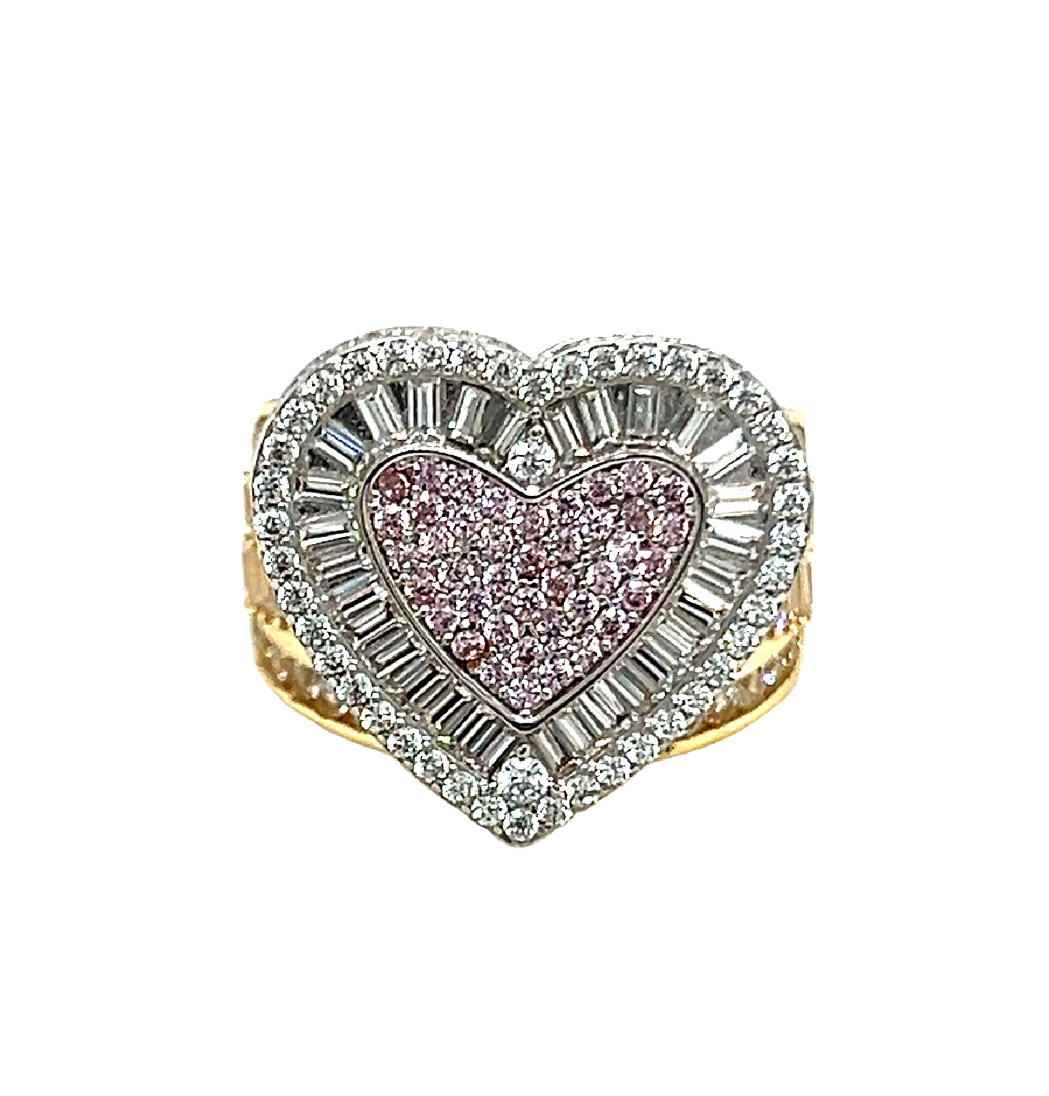 10KT Gold 17MM Heart Ring with Pink CZ Size 7