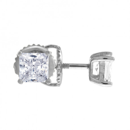 925 Sterling Silver 8MM Cubic Zirconia Square Classic Studs Earrings