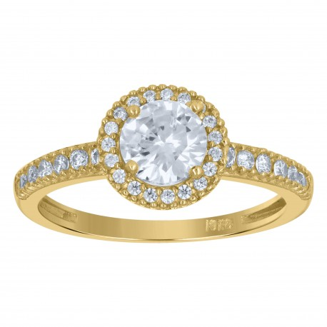 10kt Two-Tone Gold Womens Cubic Zirconia Dc Halo Engagement Ring