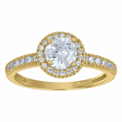 10kt Two-Tone Gold Womens Cubic Zirconia Dc Halo Engagement Ring