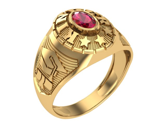 10KT Yellow Gold Kinder Mighty Graduation Ring Red Stone Size 5