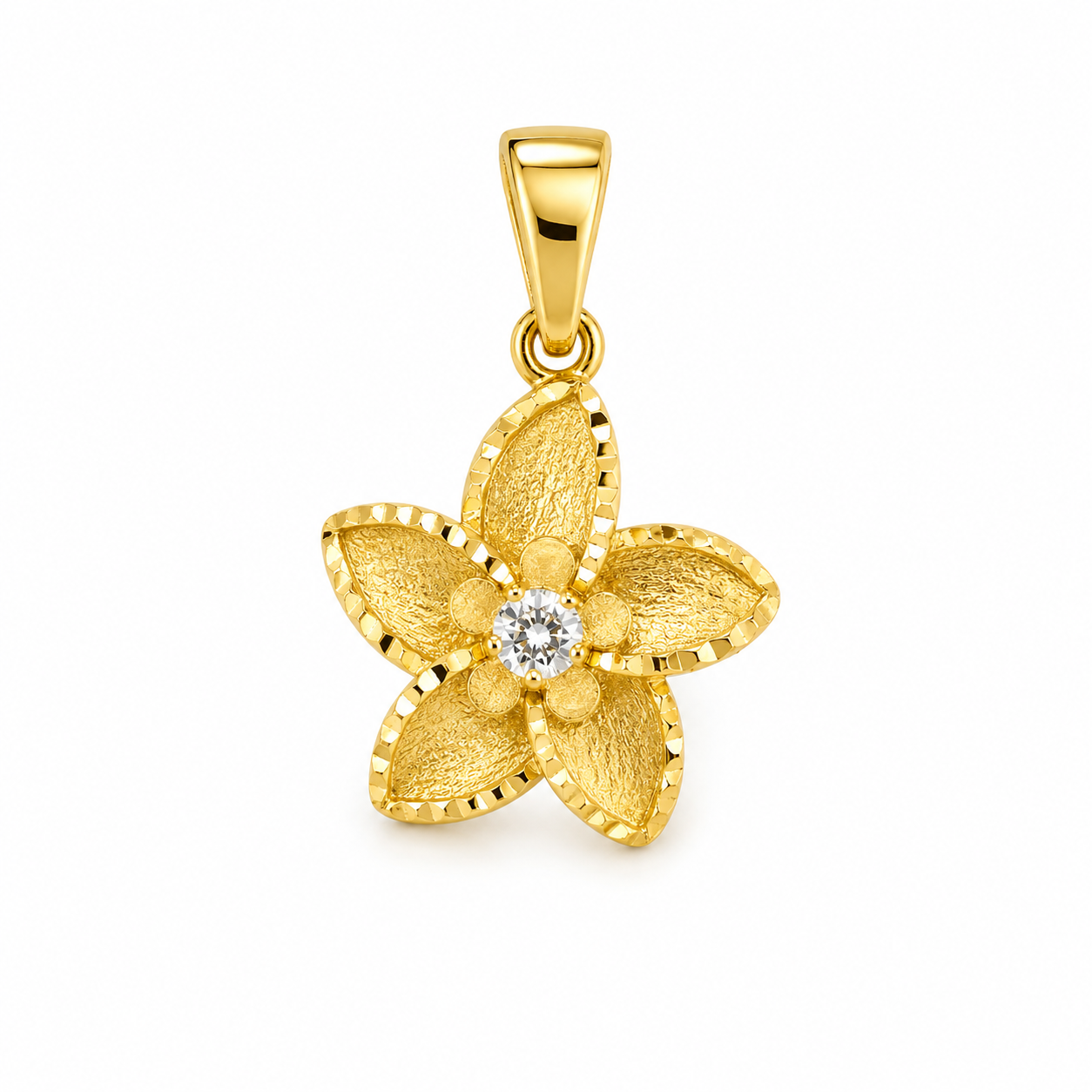 10KT Gold Hibiscus Flower Pendant with CZ