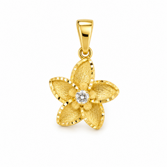 10KT Gold Hibiscus Flower Pendant with CZ