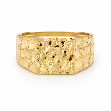 10kt Yellow Gold Mens Nugget Ring 10MM