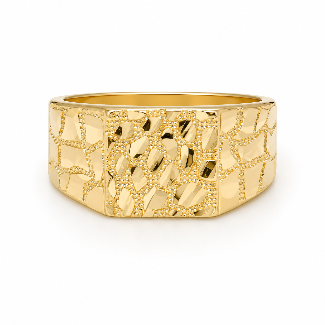 10kt Yellow Gold Mens Nugget Ring 10MM
