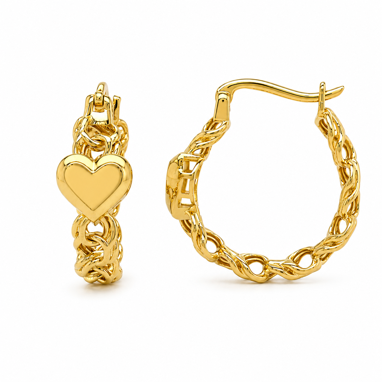 10KT Gold Chino Hoop Earrings with Engraveable Heart 20MM