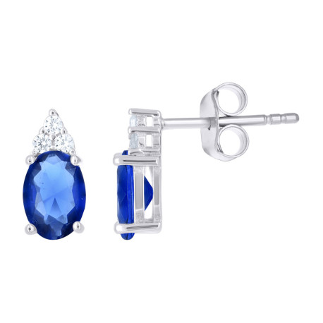 925 Sterling Silver Womens Blue White Oval Round Cubic-Zirconia Oval F