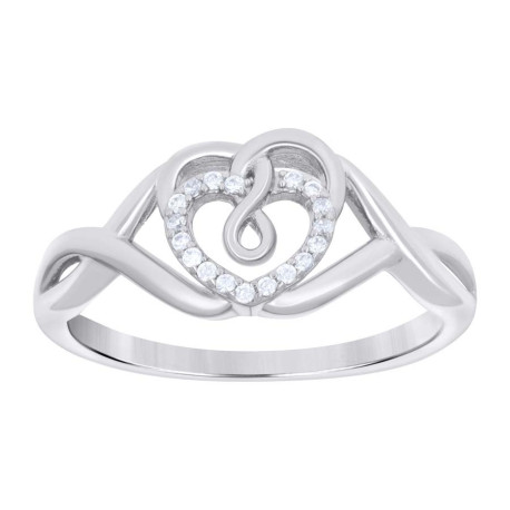 925 Sterling Silver Womens Cubic-Zirconia Infinity Heart Ring Size 7