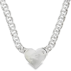 Sterling Silver 9MM Chino Link Big Heart Chain 18 Inches FREE LETTER E