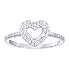925 Sterling Silver Womens Cubic-Zirconia Heart Ring Size 8