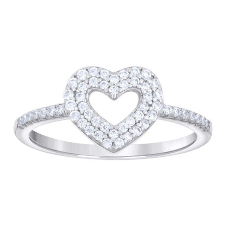 925 Sterling Silver Womens Cubic-Zirconia Heart Ring Size 8