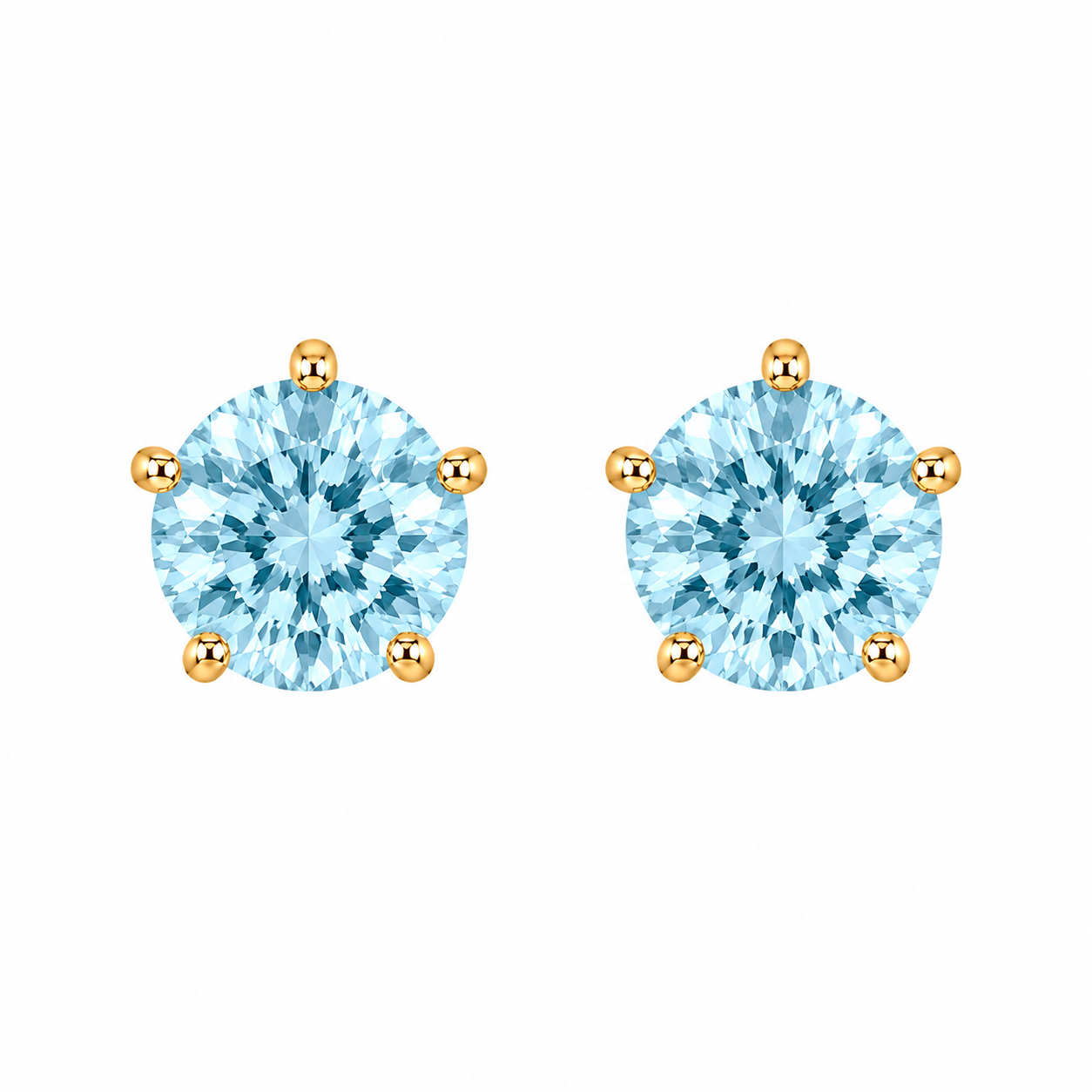 10KT Gold 5MM Aquamarine CZ March Birthstone Stud Earrings with Screwback Ball