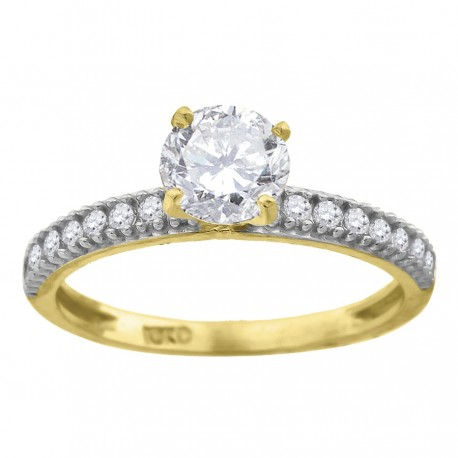 10kt Two-Tone Gold Womens Cubic Zirconia Engagement Ring