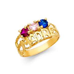 14KT Yellow Gold CZ Mothers Ring with 3 Stones Madre