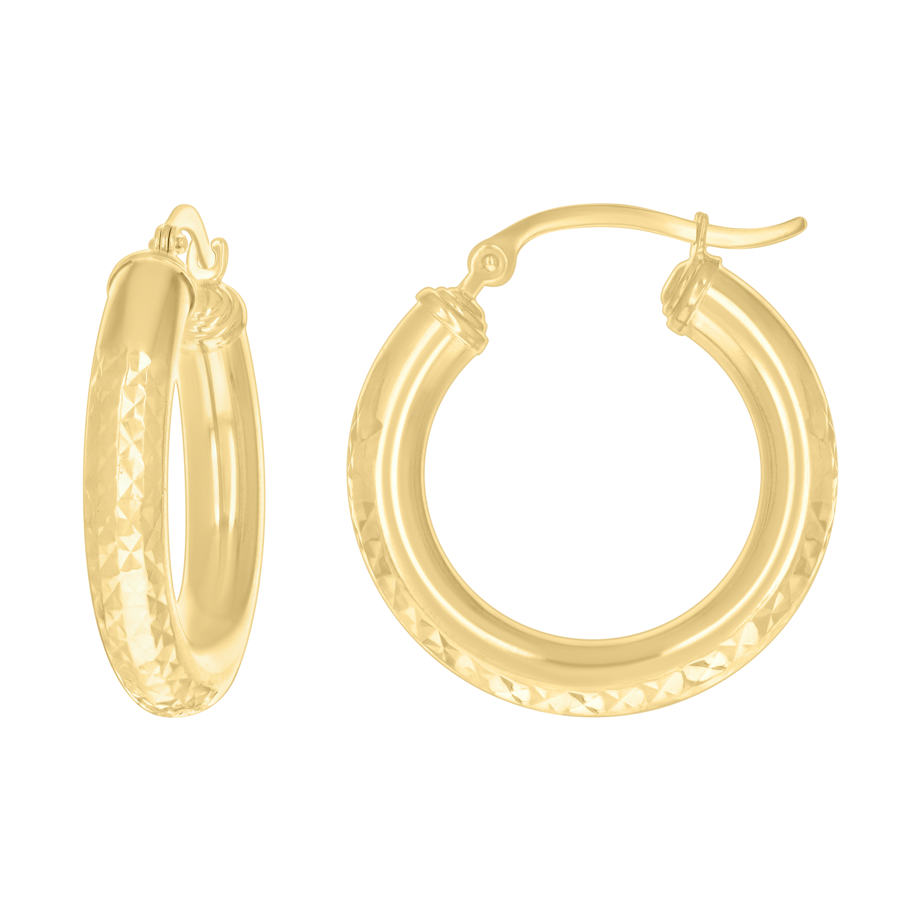 10Kt Yellow Gold Womens Round Tube Diamond-cut Patterned Fancy Hoop Ea