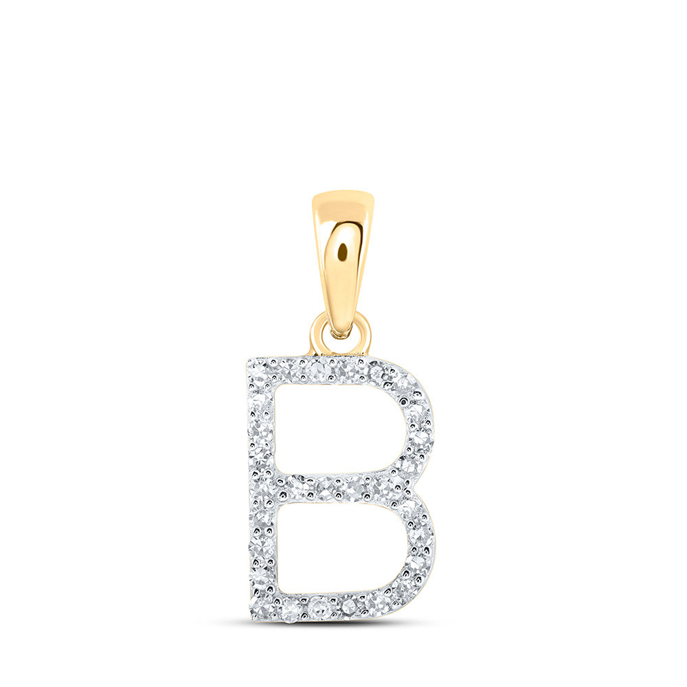 10K YELLOW GOLD ROUND DIAMOND INITIAL B LETTER PENDANT 0.12 CTTW