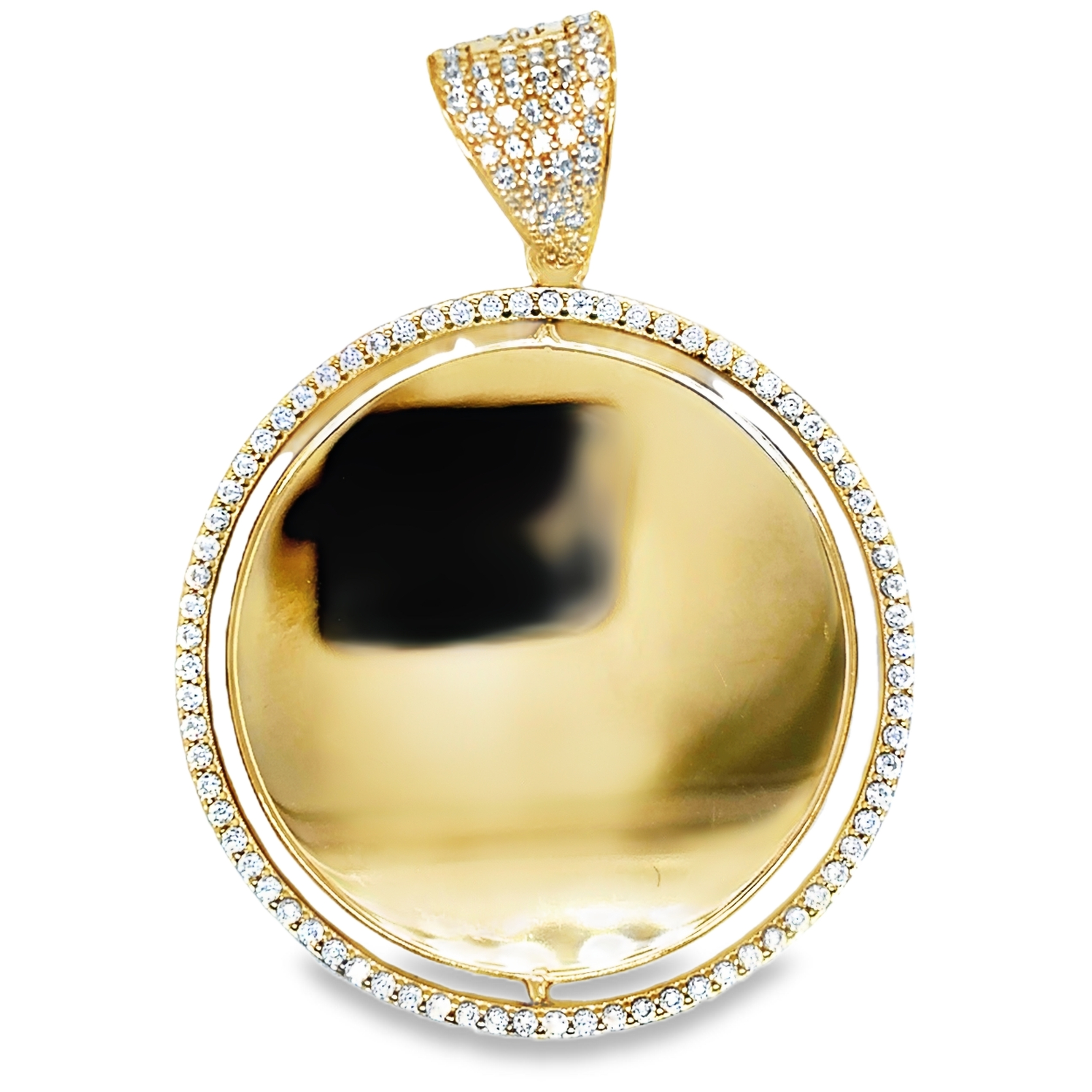 10KT Yellow Gold Picture Rotating Round Pendant 2IN with Bail