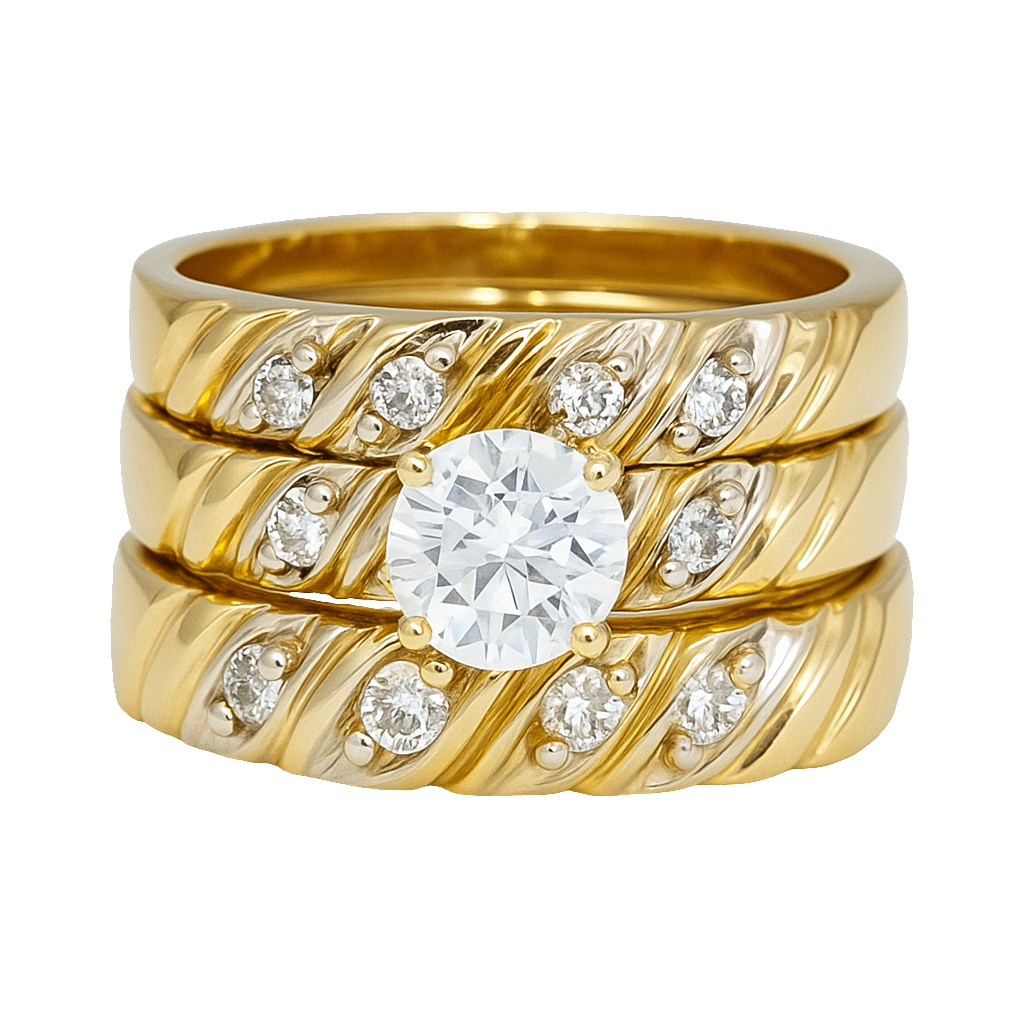 10KT Gold His and Hers Wedding Trio Set