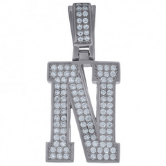 925 Sterling Silver Unisex Cubic-Zirconia Initial Letter N Charm Pendant