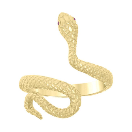 10kt Yellow Gold Womens Red Cubic-Zirconia Snake Fashion Ring