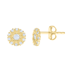 10kt Yellow Gold Womens Cubic-Zirconia Flower Fashion Stud Earrings 7M