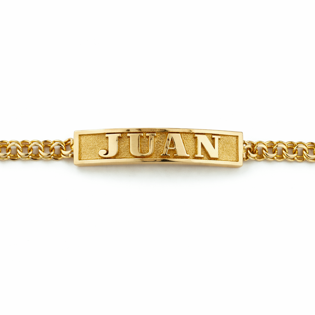 10KT Gold Chino Link Baby Bracelet with FREE Name – 4mm, 4.5” (Tejido Chino)