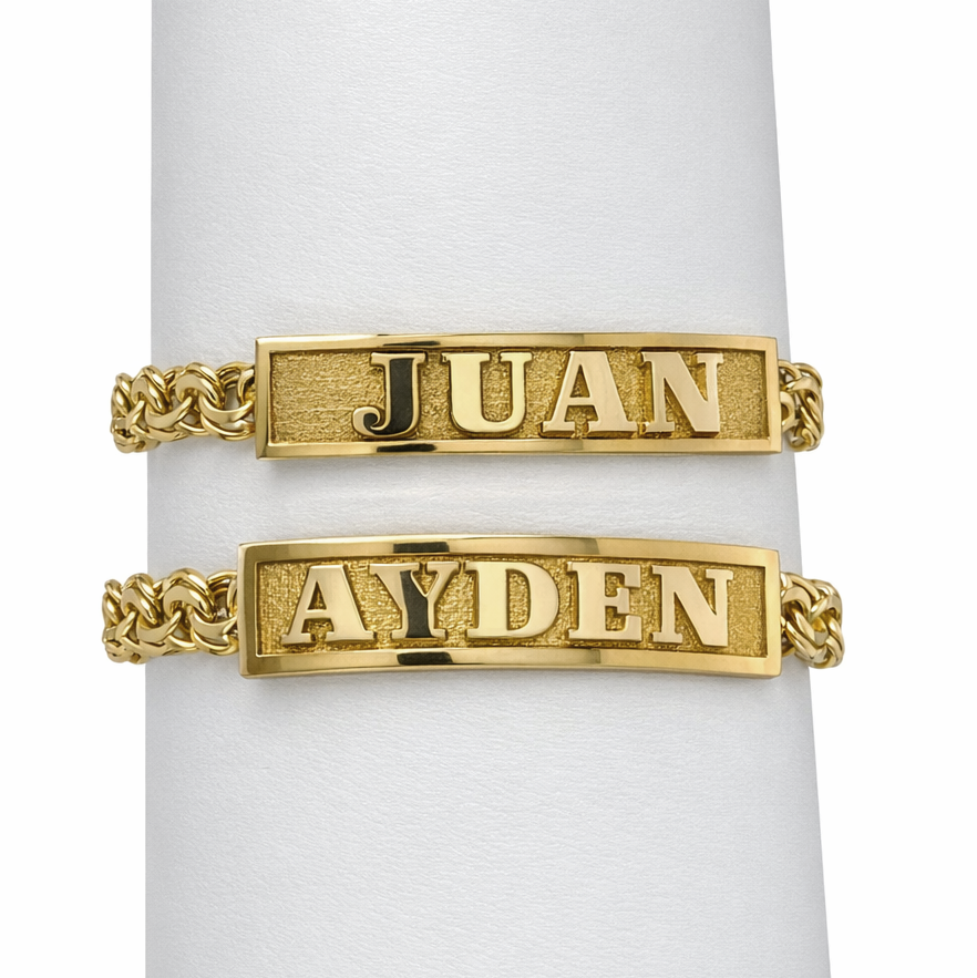 10KT Gold Chino Link Baby Bracelet with FREE Name – 4mm, 4.5” (Tejido Chino)