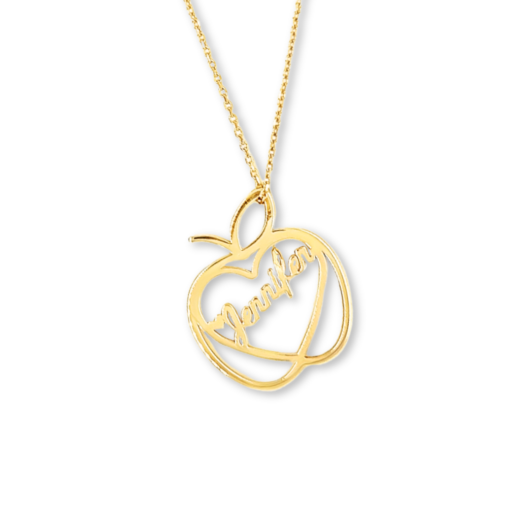 14KT Gold Personalized Apple Pendant for Teachers