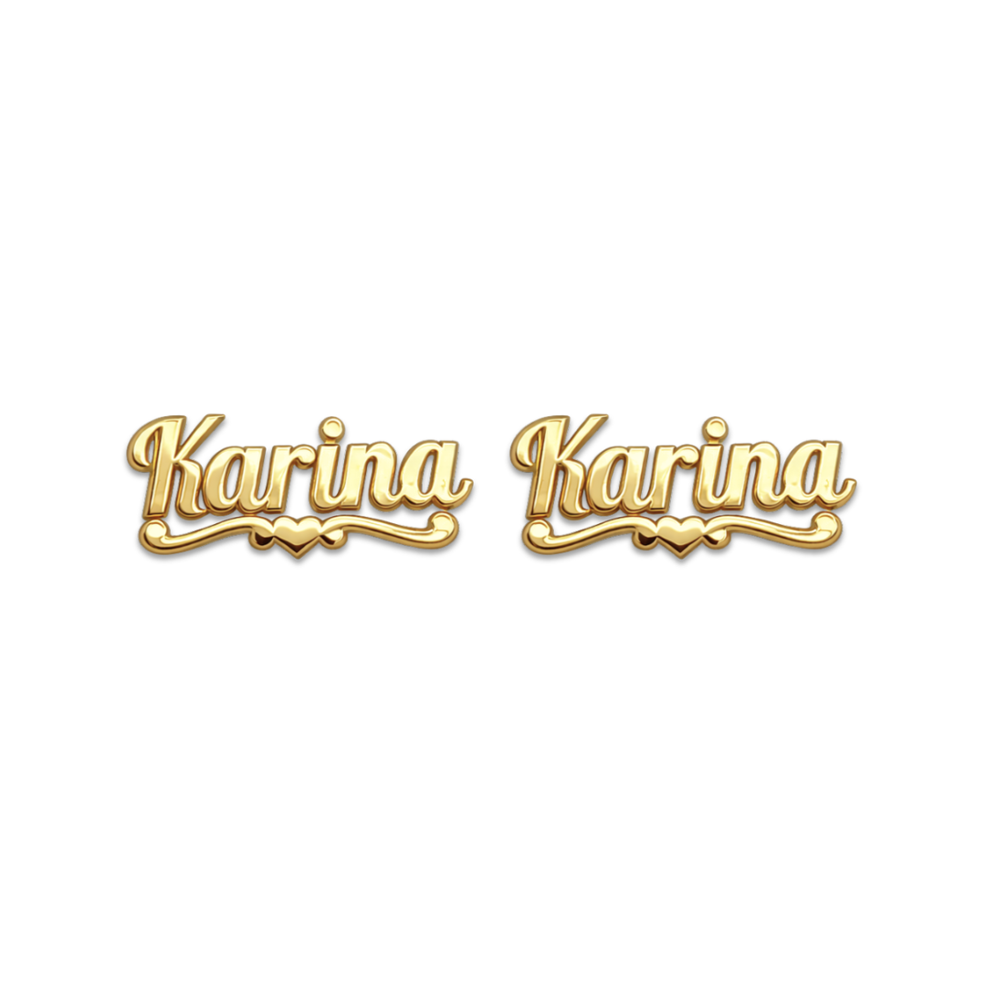 10KT Gold Personalized Name Stud Earrings – Karina Style with Heart Detail