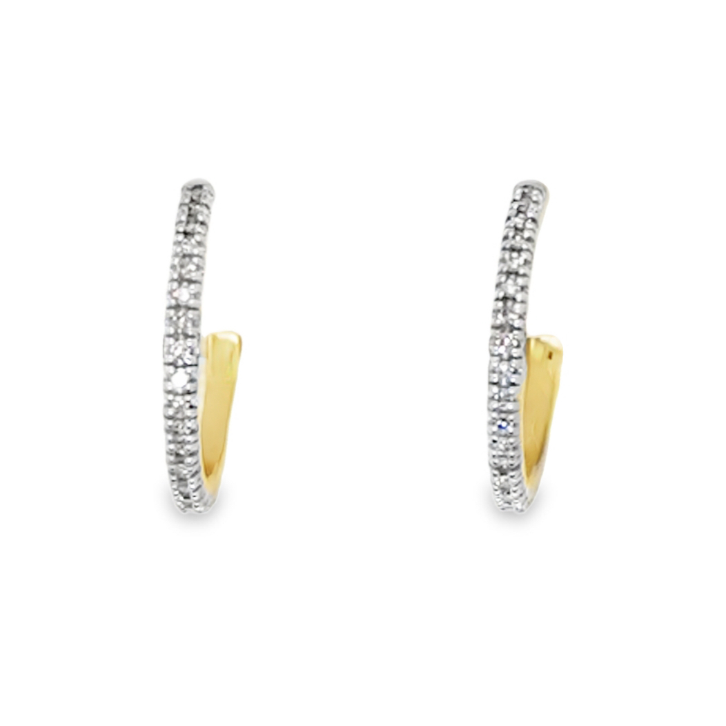 10k Yellow Gold Round Diamond Hoop Earrings 1/10 Cttw