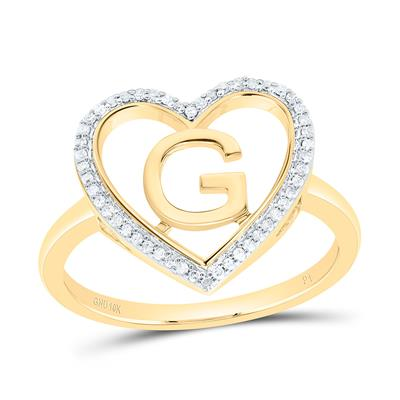 10KT YELLOW GOLD 1/10CTW-NATURAL DIAMONDS INITIAL "G" LADIES HEART RIN