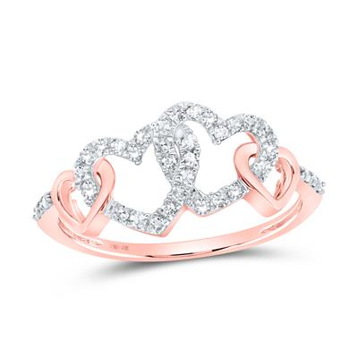 10k Rose Gold Round Diamond Double Heart Ring 1/4 Cttw
