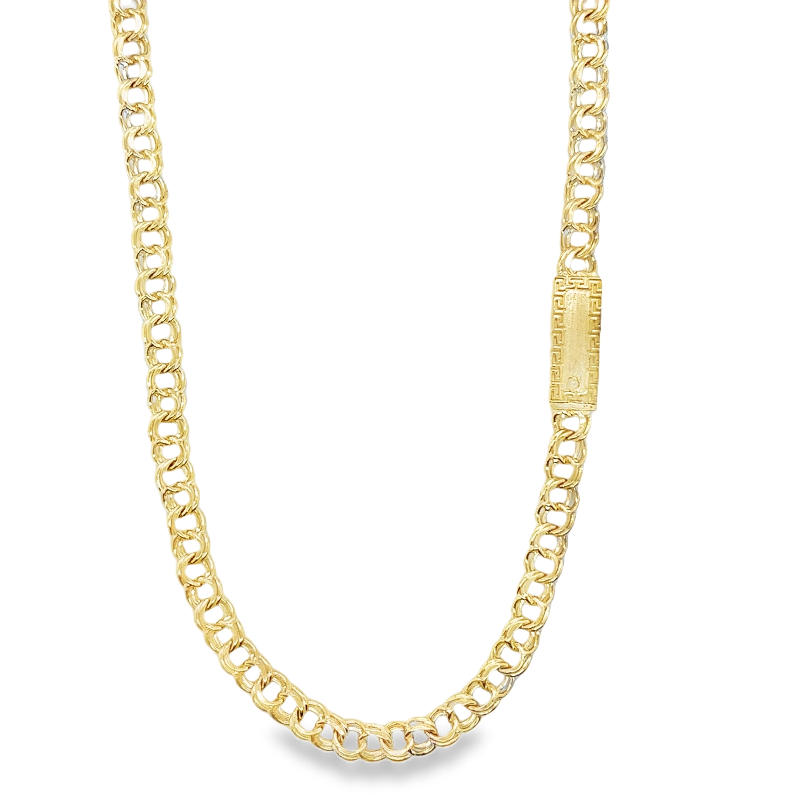 10KT Gold 5MM Chino Link Chain with Greek Border 16 Inches FREE ENGRAVING
