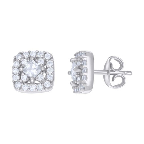 925 Sterling Silver Princess-Cut Round Cubic-Zirconia Square Stud Earr