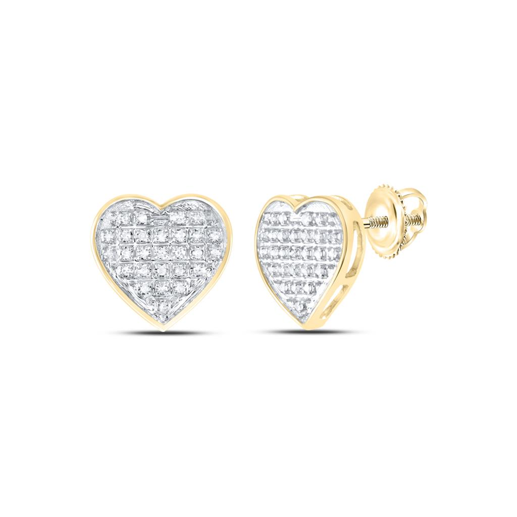 10kt Yellow Gold Womens Round Diamond Heart Earrings 1/10 Cttw
