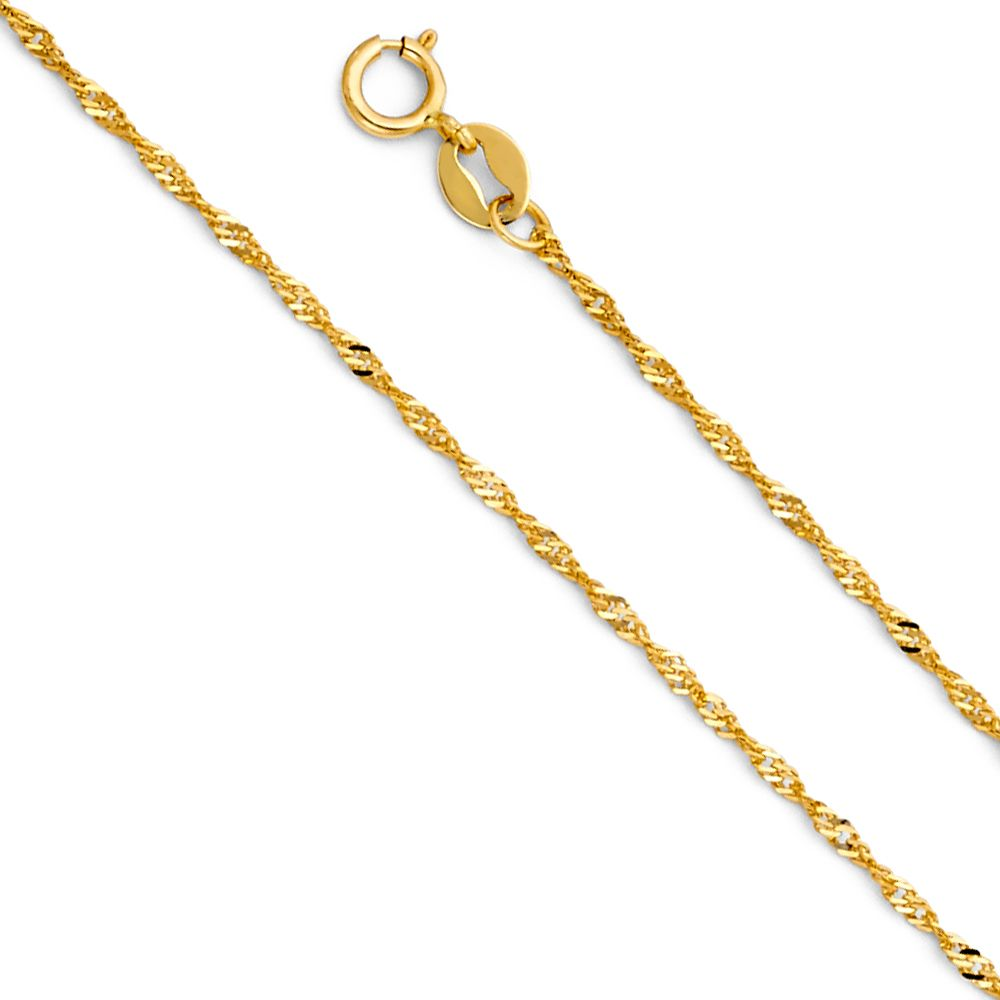 10kt Gold Solid Diamond Cut Singapore Fancy Chain 1.5 mm 22IN