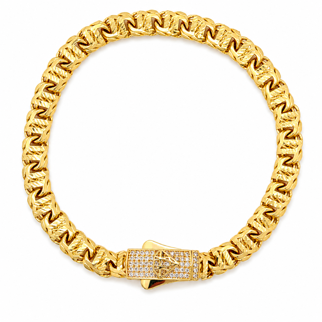 10KT Gold 6MM Chino Bar Monaco Bracelet with Diamond Cut Bars,  7.5 In