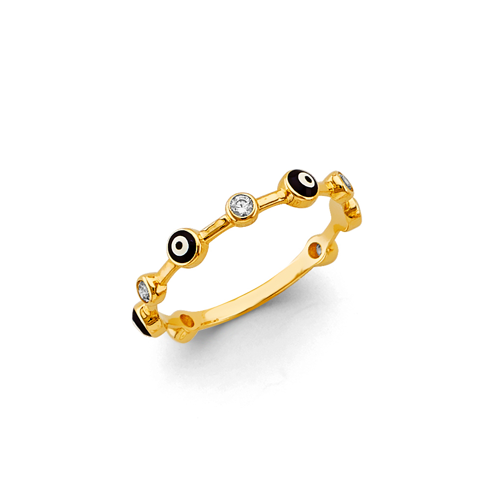 14KT Yellow CZ Red Evil Eye Ring