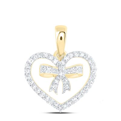 10KT YELLOW GOLD 0.25CTTW NATURAL DIAMONDS BOW HEART PENDANT