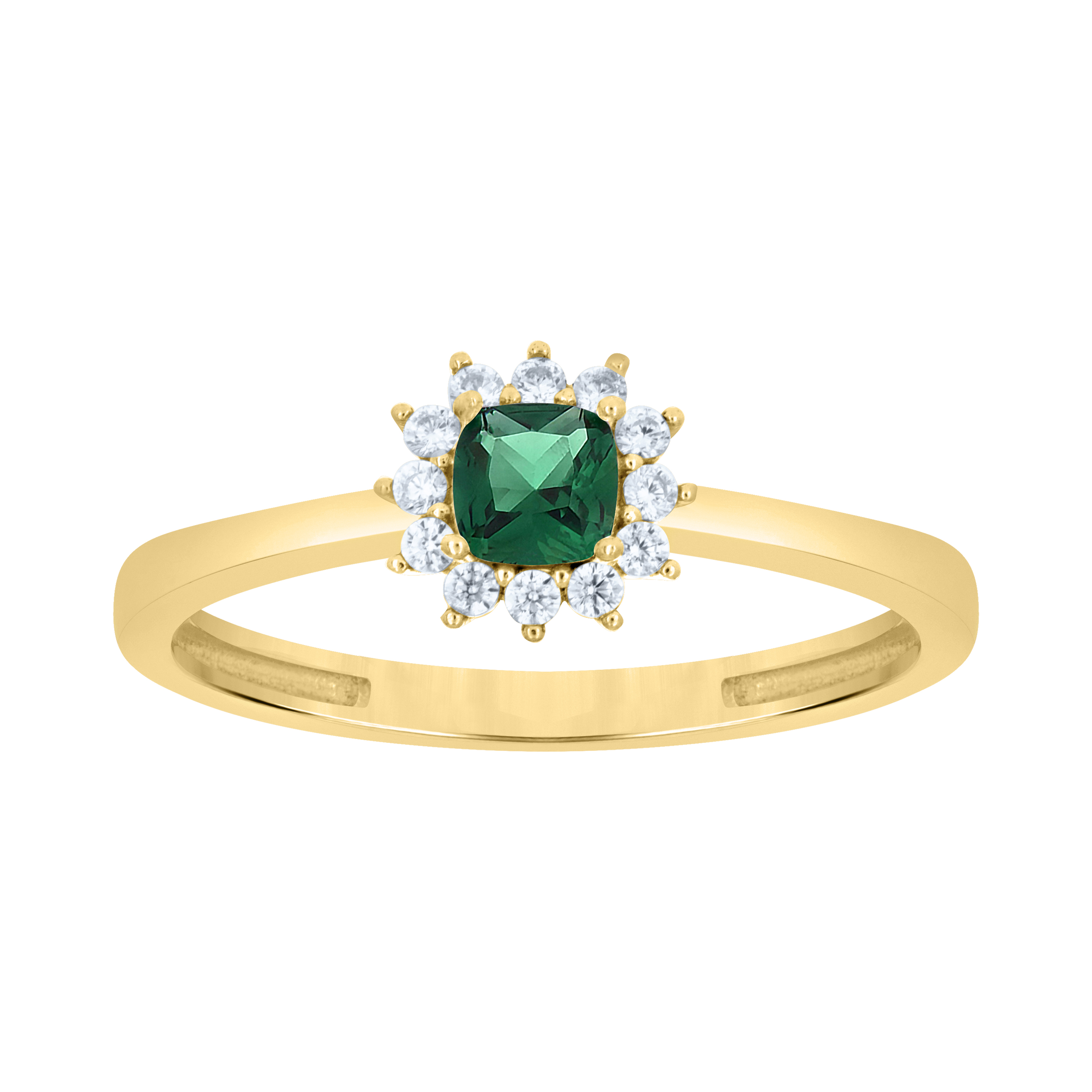 10kt Yellow Gold Womens Princess Emerald Cubic-Zirconia Fashion Ring