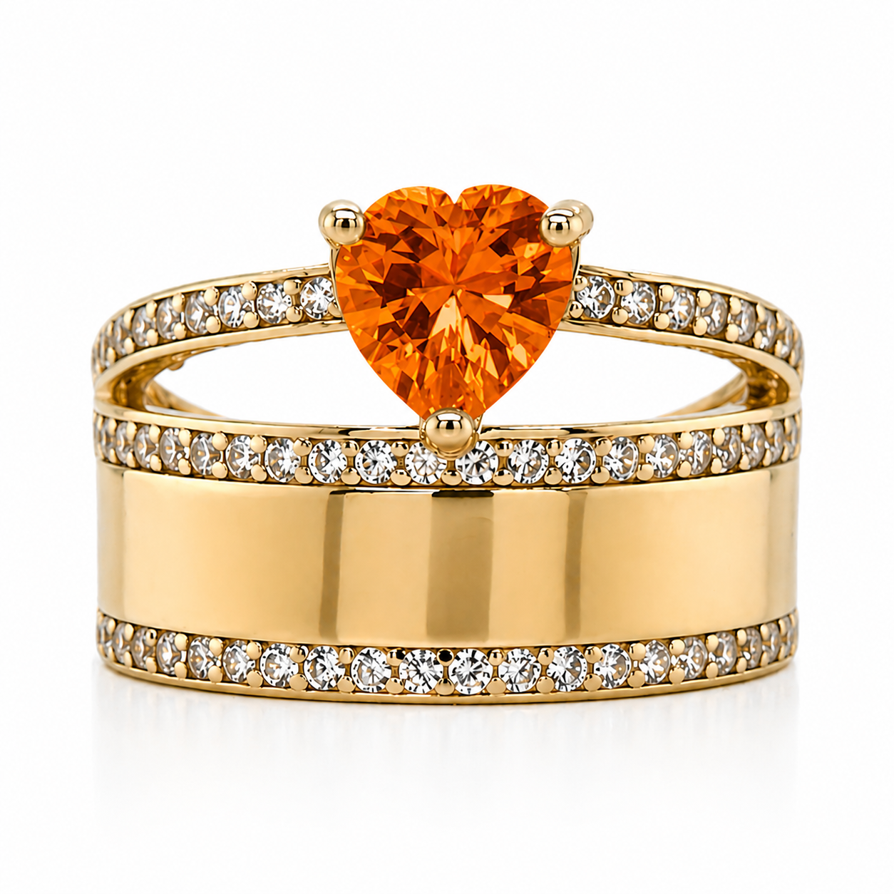 10KT Gold Heart Engagement Ring with Wide Band FREE ENGRAVING