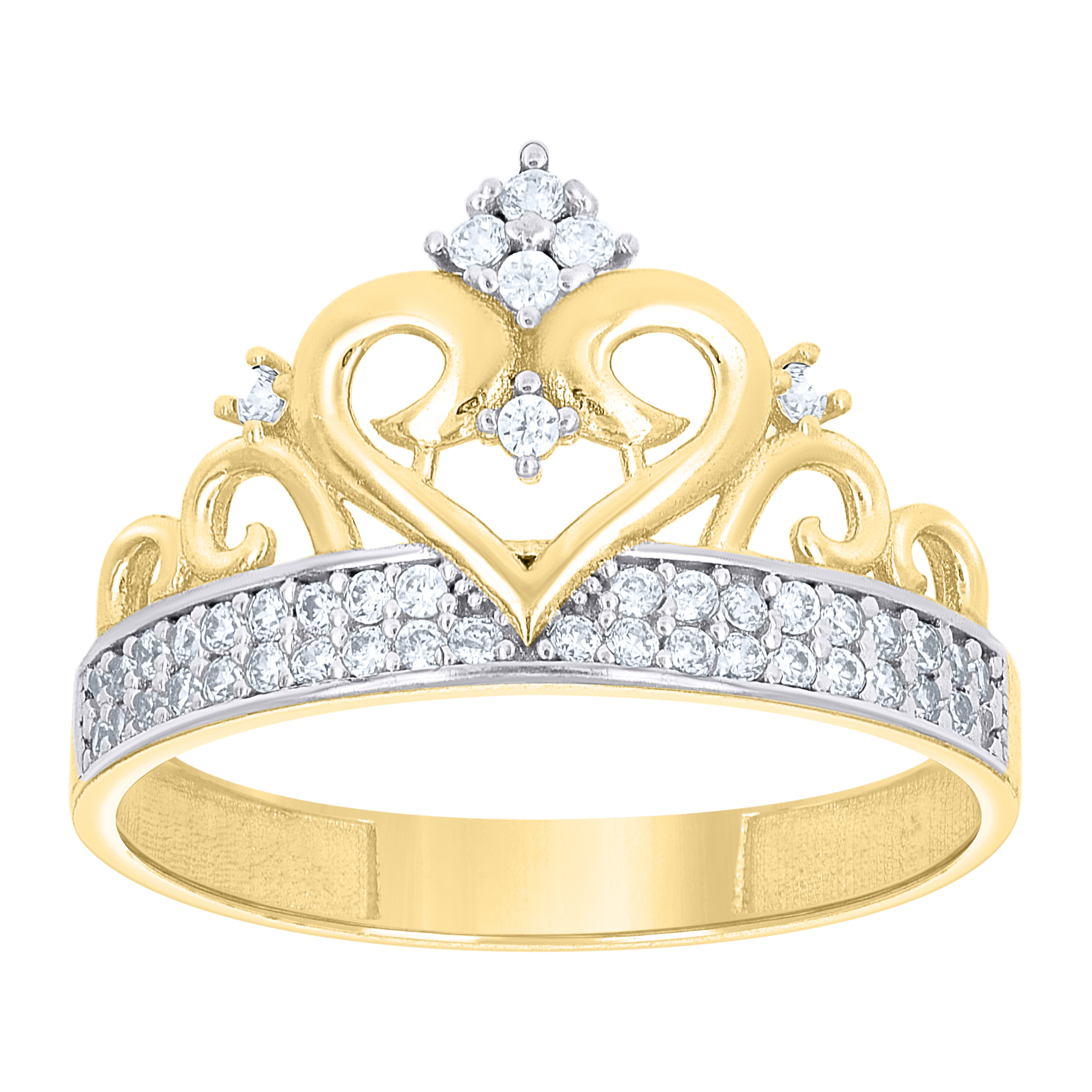 10kt Yellow Gold Womens Cubic-Zirconia Crown Fashion Ring