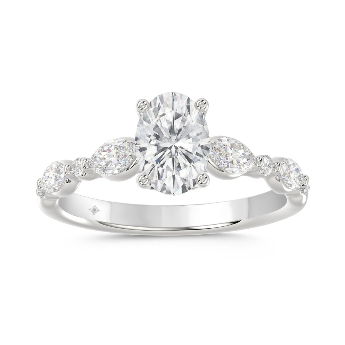 1.55 CTTW Certified Lab-Created Oval Shape Diamond Solitaire Engagement Ring in 14KT White Gold Setting with Round and Marquise Stones (Center 1.00CT)