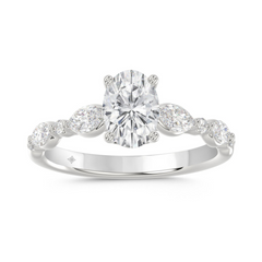 1.55 CTTW Certified Lab-Created Oval Shape Diamond Solitaire Engagement Ring in 14KT White Gold Setting with Round and Marquise Stones (Center 1.00CT)