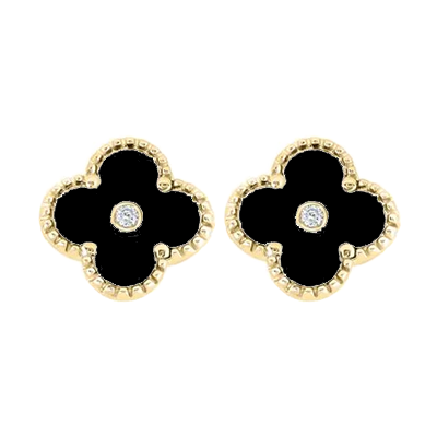 10KT Yellow Gold 0.16CTTW Natural Diamonds Black Clover Earrings