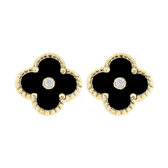 10KT Yellow Gold 0.16CTTW Natural Diamonds Black Clover Earrings