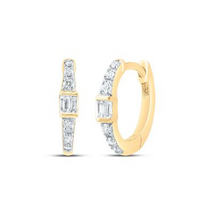 10k Yellow Gold Baguette Diamond Huggie Hoop Earrings 1/8 Cttw