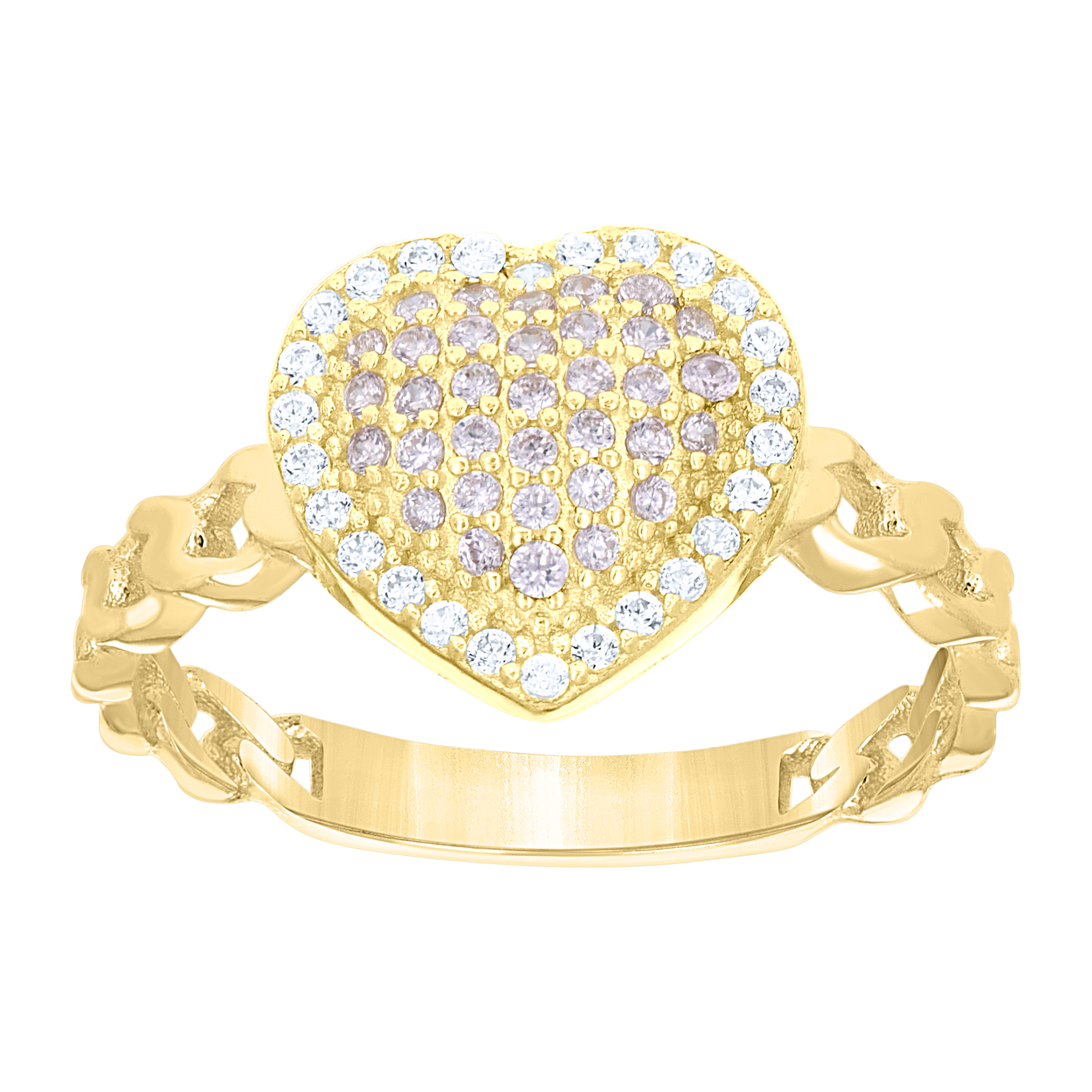 10kt Yellow Gold Womens Pink White Cubic-Zirconia Heart Ring