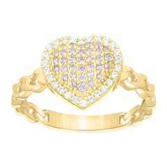 10kt Yellow Gold Womens Pink White Cubic-Zirconia Heart Ring