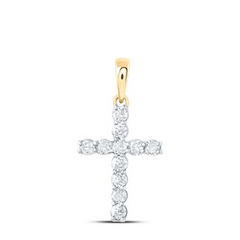 10k Yellow Gold Round Diamond Dainty Cross Charm Pendant 0.10 Cttw